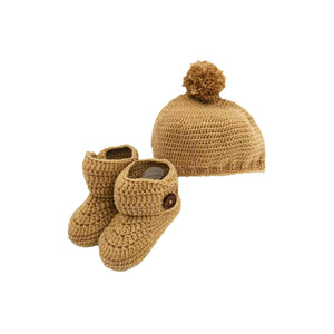 High Top Crochet Baby Bootie & Hat Gift Set in Sand