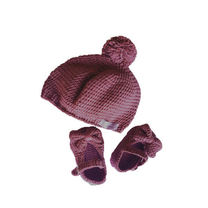 Crochet Pom Pom Hat in Plum Purple