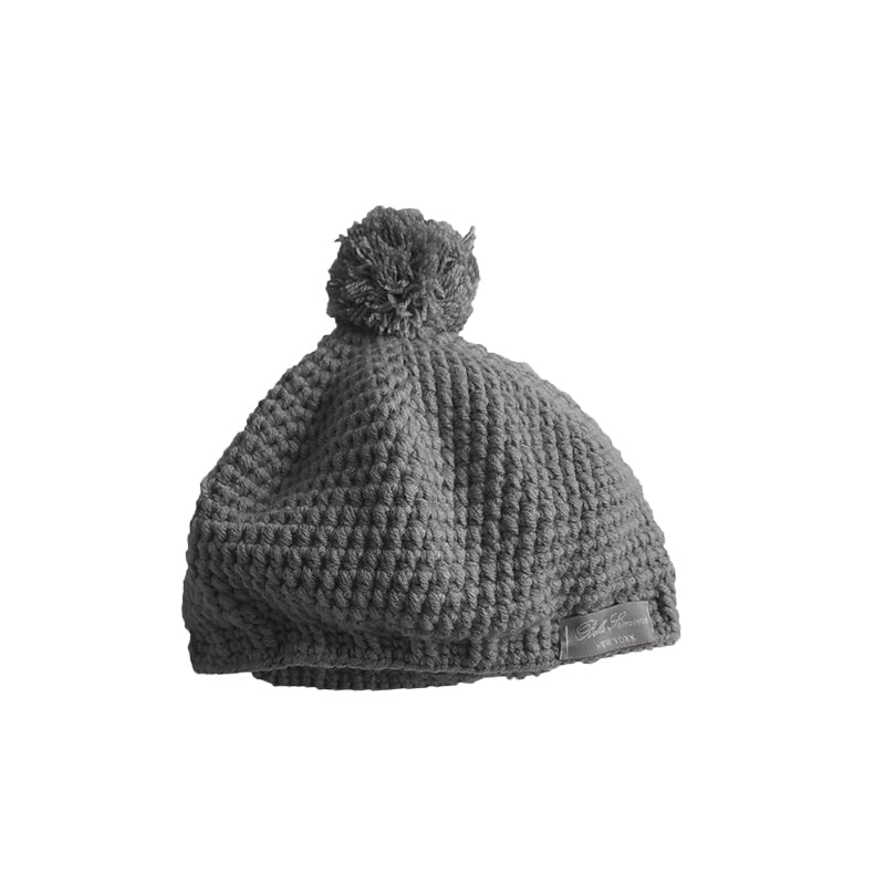 Crochet Pom Pom Hat in Charcoal Gray