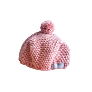 Crochet Pom Pom Hat in Rose Pink